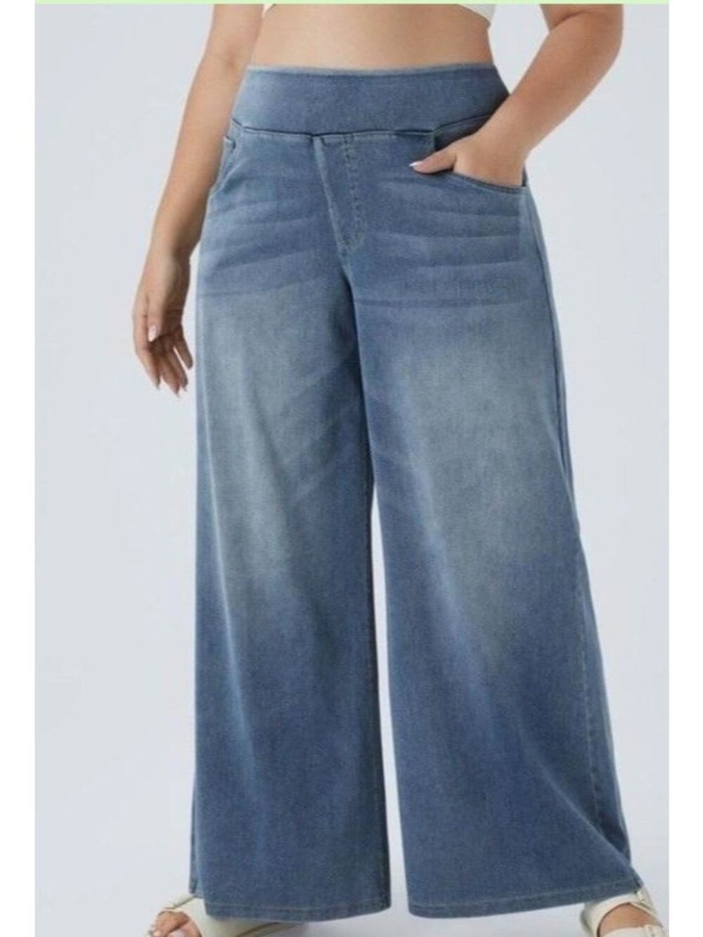Wide-Leg Denim Pants Halara 3X High-Waist Blue Stretch Cotton Polyester Blend Wi